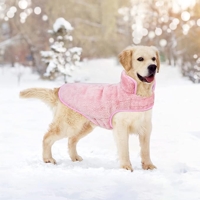 Malier Dog Winter Coat, Reversible Fleece Dog Cold Weather Coats, Windproof Warm Snow Puppy Jacket Vest Pet Clothes for Small Medium Large Dogs (Pink, Large)