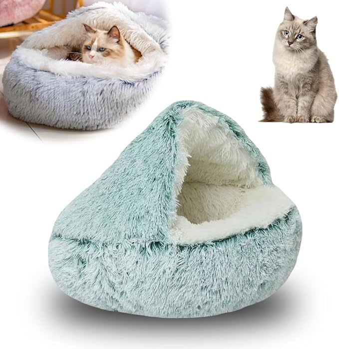 Lapcatz Nest Bed, 2026 Upgraded Cat Beds for Indoor Cats, Portable Fluffy Pet Bed, Durable Covered Cat Bed for Indoor Use, Soft Puppy Bed for Pet Owners (Green, Medium)