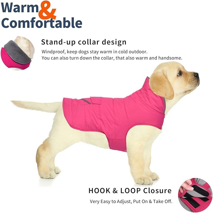 Dog Coat, Waterproof Dog Winter Jacket with Pocket, Reflective Adjustable Pet Snow Vest, Warm Cozy Fleece Sweater for Small Medium Extra Large Dogs - Pink, S