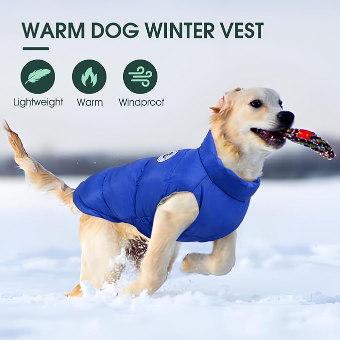 Kuoser Dog Coat Puffer Vest, Warm Dog Jacket Windproof Dogs Cold Weather Coats Pet Snowsuit Padded Vests, Lightweight Puppy Winter Clothes for Small Dogs, Button Design, Easy On/Off, Blue XS
