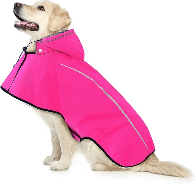 Mile High Life Dog Raincoat, Adjustable Waterproof Pet Rain Jacket, Reflective Hooded Poncho for Small Medium Large Dogs, Lightweight Breathable Pet Rain Coat (Hot Pink,XS Chest 15"-18")
