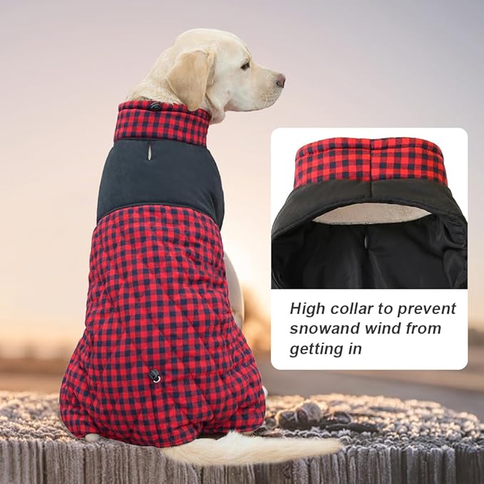 Dog Jackets for Winter, Reversible Dog Coat Windproof Waterproof Jackets for Cold Weather, British Style Plaid Coats Warm Vest for Small Medium Large Dogs(RED, 6XL)