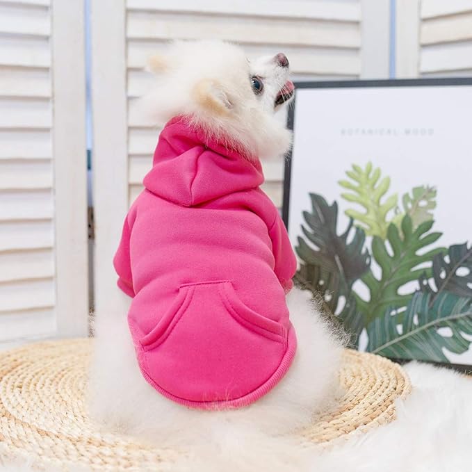 KOOLTAIL Basic Dog Hoodie - Soft & Warm Dog Hoodie Sweater with Leash Hole and Pocket, Dog Winter Coat, Cold Weather Clothes Sweatshirt for Small Medium Large Dogs Puppy Cat Boys Girls Deep Pink XS