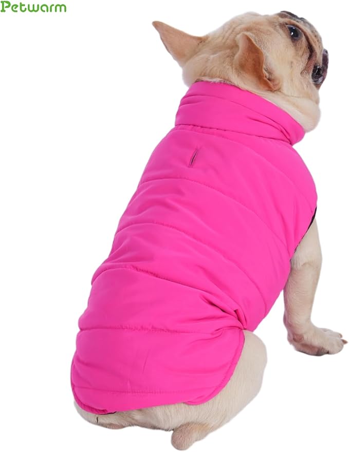PetWarm Reversible Dog Winter Coat, Windproof Dog Puffer Vest, Soft Vest for Dogs with Hook-and-Loop Strap for Easy Dressing, Waterproof Coat for Dogs with Adjustable Fit, Pink, L