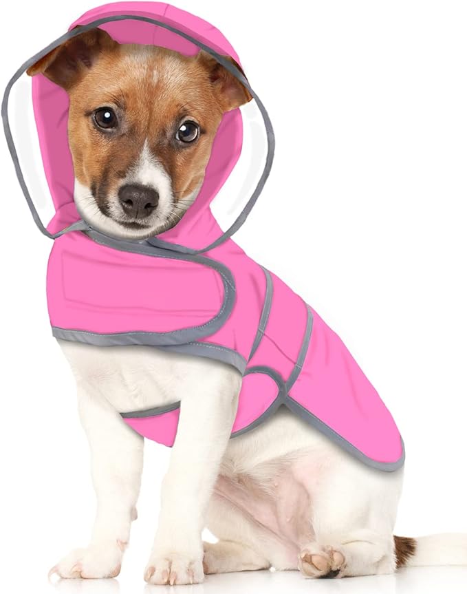 HDE Dog Raincoat with Clear Hood Rain Jacket Poncho for Small Medium Large Dogs Pink - S