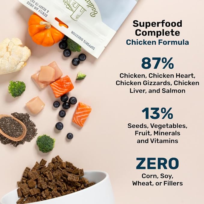 BADLANDS RANCH by Katherine Heigl- Superfood Complete, Air-Dried Adult Dog Food - High Protein, Zero Fillers, Superfood Nutrition (64 Ounce (Pack of 2), Chicken)