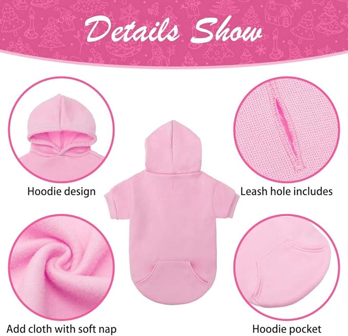 KOOLTAIL Basic Dog Hoodie - Soft and Warm Dog Hoodie Sweater with Leash Hole and Pocket, Dog Winter Coat, Cold Weather Clothes Sweatshirt for Small Medium Large Dogs Puppy Cat Boys Girls Pink L