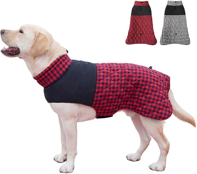 Dog Jackets for Winter, Reversible Dog Coat Windproof Waterproof Jackets for Cold Weather, British Style Plaid Coats Warm Vest for Small Medium Large Dogs(RED, 5XL)