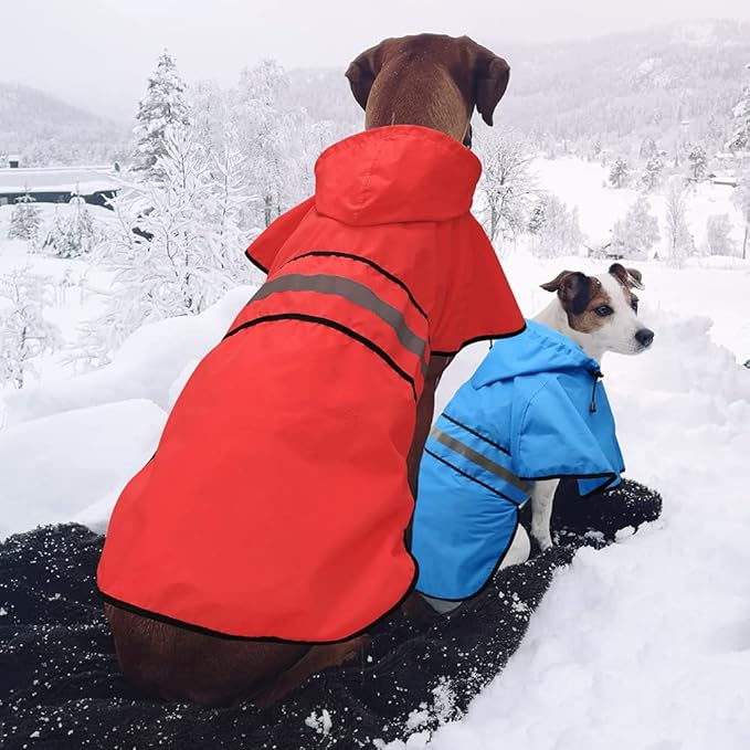 Candofly Dog Raincoat Hooded Poncho - Adjustable Waterproof Dog Rain Jacket Lightweight Reflective Dog Rain Coat Pet Slicker for Small Medium Large Dogs (Medium, Bright Red)