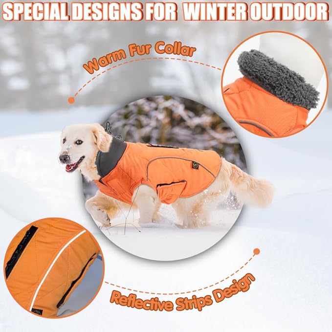 EMUST Dog Winter Jackets, Small/Medium/Large Dog Coat for Winter, French Bulldog Clothes for Dogs, Pet Cold Jacket for Large Dogs, Orange, XL