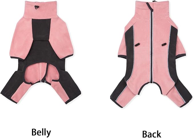 Fleece Dog Coat for Small Medium Dog,Pullover Pajamas Jumpsuit Bodysuit Puppy Coats with Legs, Pet Windproof Warm Cold Weather Jacket Full Body Vest Cozy Snowsuit Outfit Clothes (Pink, M)