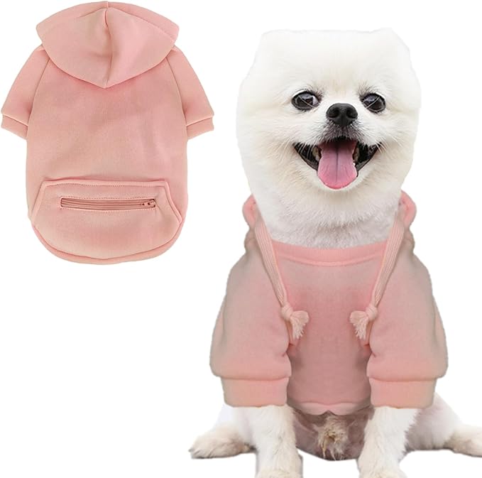 Jecikelon Pet Dog Cold Weather Coat with Pocket Winter Dog Hoodie Warm Puppy Clothes for Small Dogs Chihuahua Clothing (Pink, Large)