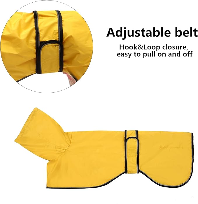 Dog Raincoat with Reflective Bar, Rain/Water Resistant, Adjustable Vest - Dog Raincoats for Greyhounds, Lurchers and Whippets - Yellow - XXL