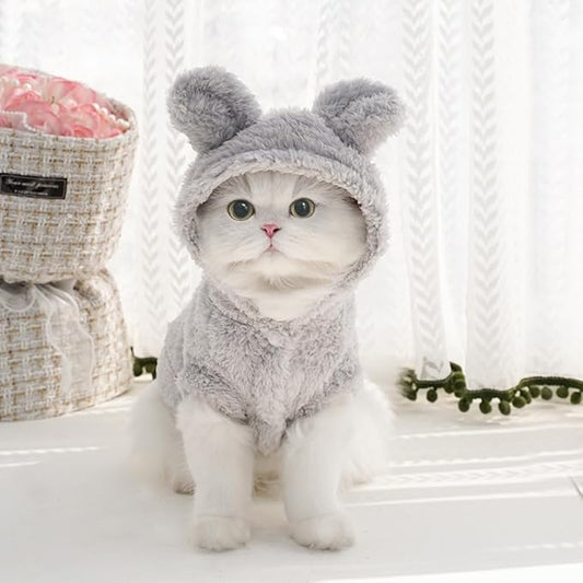 Cat Bunny Ears Costume Cute Dog Kitten Hoodies Sweater Rabbit Ears Puppy Pet Apparel (XXX-Large,Gray)