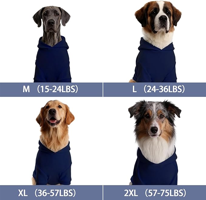 Basic Dog Hoodie, Soft Pet Hoodie Sweater with Leash Hole and Pocket, Cotton Puppy Sweatshirt Fashion Outfit for Small Medium Large Dogs- Navy Blue (Medium)