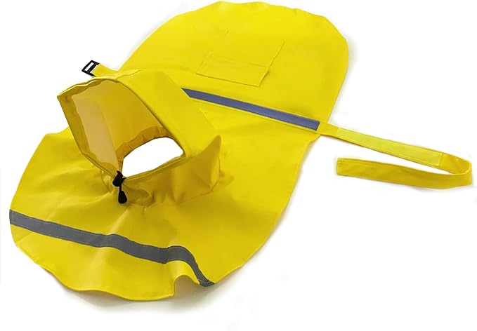 Mikayoo Large Dog Raincoat Adjustable Pet Waterproof Clothes Lightweight Rain Jacket Poncho Hoodies with Strip Reflective(Yellow,XXL)