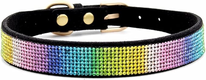 Serijoars Small Dog Collar with Rhinestone Crystal Diamond Colorful Bling Girl Puppy Cat Collars (L, Black2)