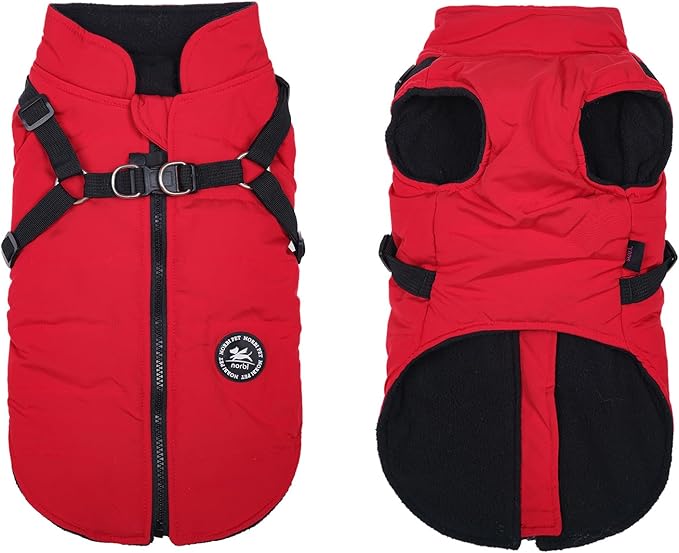 Norbi Dog Winter Jacket with Built-in Harness - Adjustable Warm Coats for Small to Large Dogs - Perfect for Cold Weather