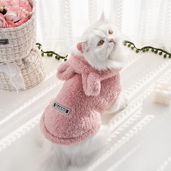 Cat Bunny Ears Costume Cute Dog Kitten Hoodies Sweater Rabbit Ears Puppy Pet Apparel (X-Large,Pink)
