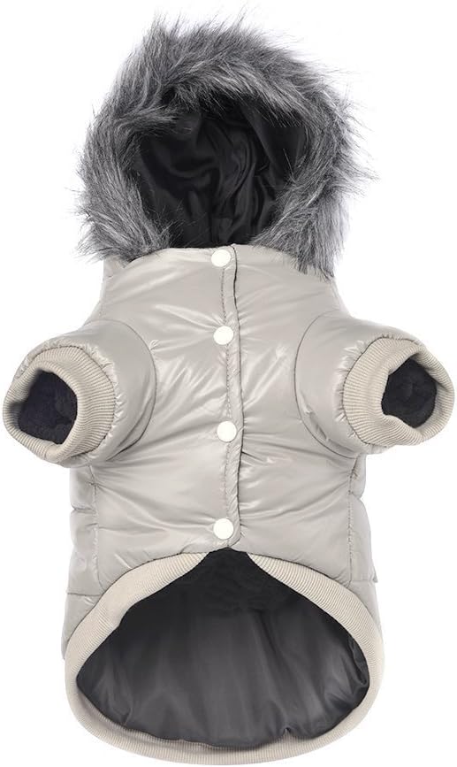LESYPET Dog Coat for Small Dogs, Windproof Doggie Puffer Jacket with Leash Hole, Extra Warm Dog Jacket Winter Coat, Grey S
