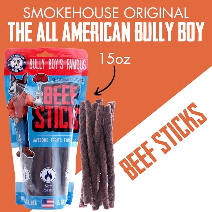 Bully Boy's Famous Beef Sticks Dog Treats | Free from Wheat, Corn, Soy, or Gluten | USA Sourced Ingredients | with Smokehouse Beef | Made in Utah | 15 oz - 2 Pack