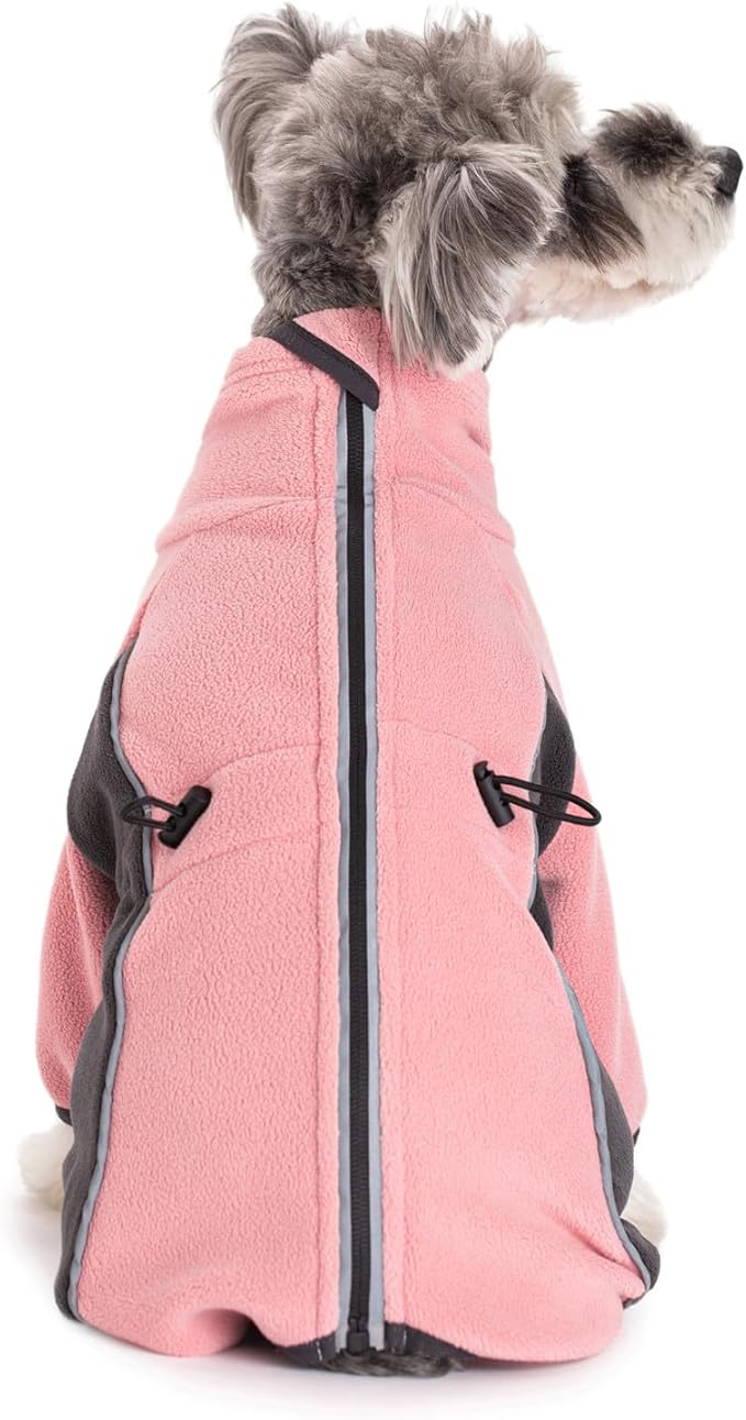 Fleece Dog Coat for Small Medium Dog,Pullover Pajamas Jumpsuit Bodysuit Puppy Coats with Legs, Pet Windproof Warm Cold Weather Jacket Full Body Vest Cozy Snowsuit Outfit Clothes (Pink, XL)