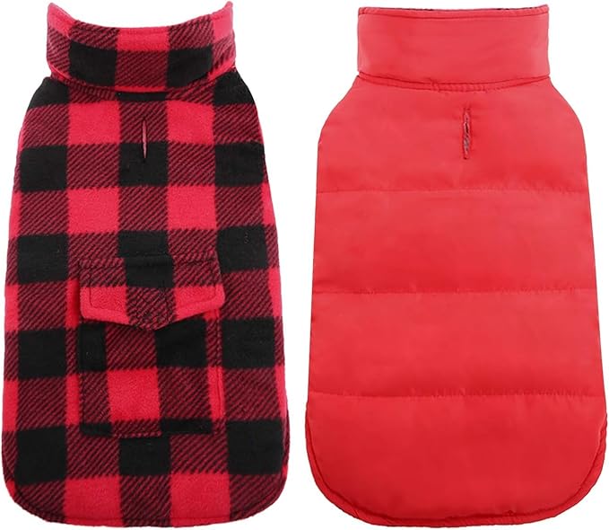 Kuoser Dog Winter Coat, Windproof Dog Fleece Jacket British Style Plaid Cold Weather Doggie Vest Coats, Reversible Cozy Warm Pet Clothes Apparel for Extra Large Size Dogs XXXL