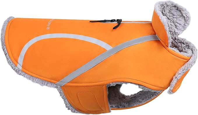 VIVAGLORY Frostfit Dog Coat, Dog Jacket for Winter & Cold Weather, Warm Fluffy Fleece Lined Water Resistant Reflective for Puppy, Coat with Velcro Fastening & Leash Hole, S, Orange