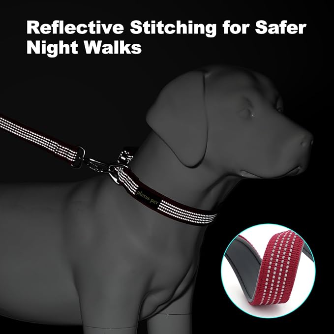 Plutus Pet Reflective Dog Collar with Aviation Aluminum Buckle, Neoprene Padded for Comfort, Lightweight, Heavy Duty Nylon Collar for Puppy Small Medium Large Dogs (Burgundy Red, L)