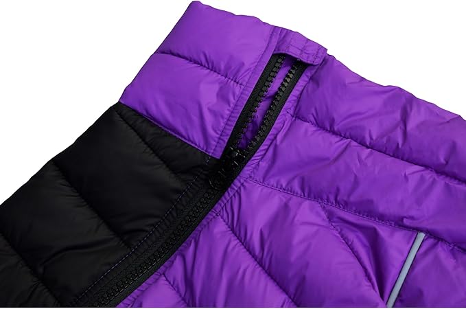Dog Warm Jacket, 4 Legs Covered Waterproof Windproof Reflective Warm Vest, Zippered Adjustable Outdoor Snow Jacket for Small to XXL Dogs, Purple