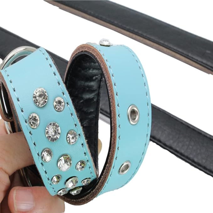 Rhinestones Dog Collar, Adjustable Sparkly Crystal Studded Genuine Leather Pet Dog Collar for Small and Medium Dogs (S, Yellow)
