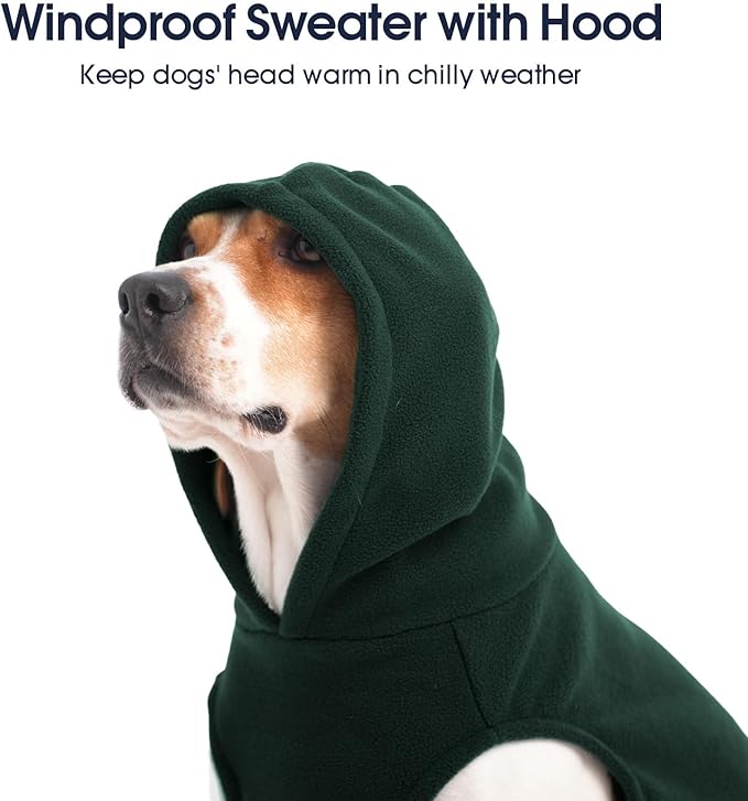IECOii Dog Hoodie,Polar Fleece Dog Sweatshirt Fall Dogs Sweater with Hood,Warm Sweaters for Medium Dogs Boy Girl,Sleeveless Pet Hoodie Medium Size Winter Clothes for Pug,Jack Russell,Green,M