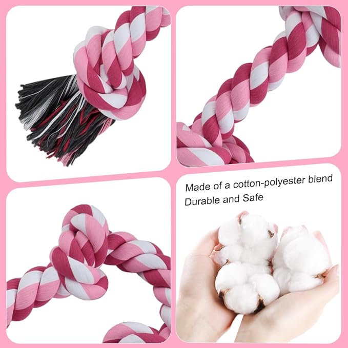 SZEE Dog Rope Toy for Large Dogs, 37 Inch 5 Knots, Large Dog Toys for Aggressive Chewers, Durable & Tough Tug of War Rope, for Teeth Cleaning & Boredom Relief (Pink)
