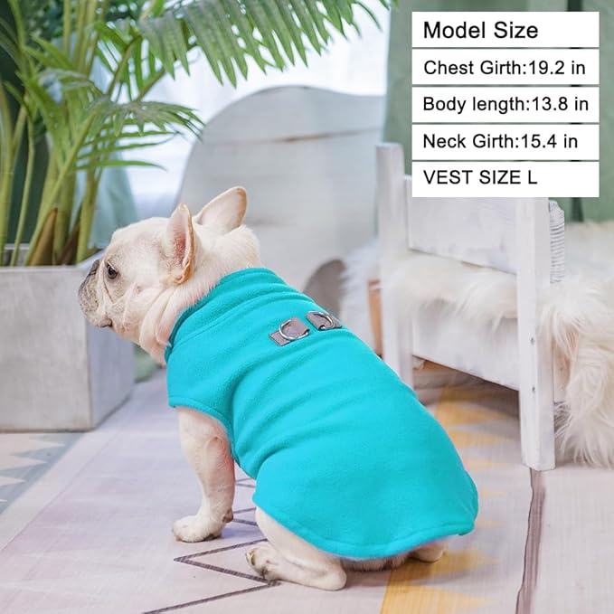 BEAUTYZOO Dog Fleece Vest Sweater Winter Jacket for Small and Medium Dogs with D-Ring Leash Cold Weather Coat Hoodie for XS S M Dogs Boy or Girls, Blue L