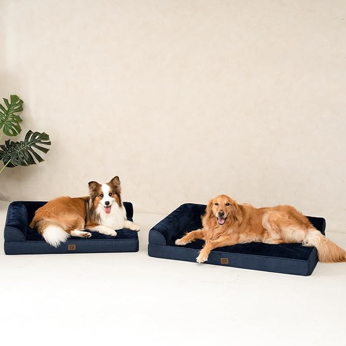 EHEYCIGA Memory Foam Dog Bed Large Sized Dogs, Waterproof Dog Bed Orthopedic with Washable Removable Cover, Non-Slip Pet Bed Couch, 36x27x6 Inches, Navy Blue