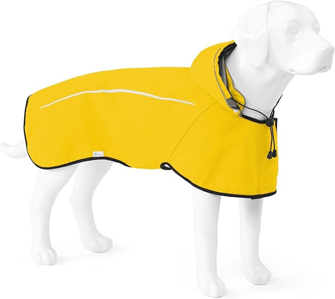 Mile High Life Dog Raincoat, Adjustable Waterproof Pet Rain Jacket, Reflective Hooded Poncho for Small Medium Large Dogs, Lightweight Breathable Pet Rain Coat (Yellow,XL Chest 31"-37")