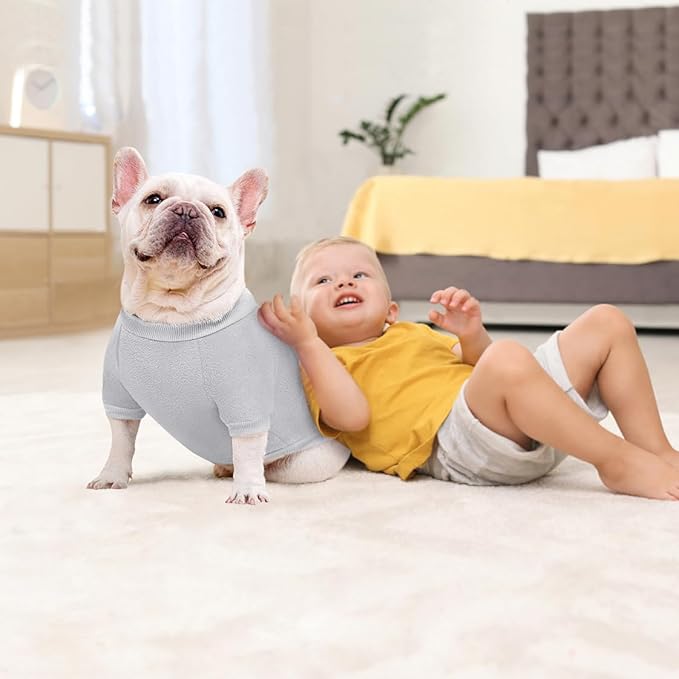 Idepet Dog Fleece Sweater, Small Dogs Shirt Pullover Sweatshirt Pet Dog Clothes Soft Puppy Sweater Warm Winter Shirt Classic Cat Apparel for Small Dogs and Cats (Medium, Grey)