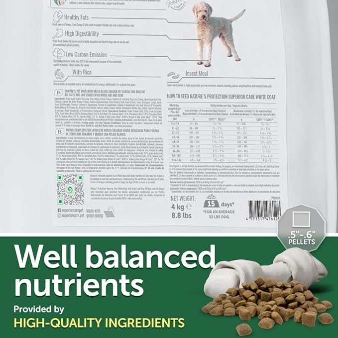 Nature's Protection Dry Dog Food for Puppy & Adult - High Protein Tear Stain Formula - Hypoallergenic Kibble for Small, Medium & Large Breed Dogs with Light Fur (Superior Care - Insect, 8.8 lb)