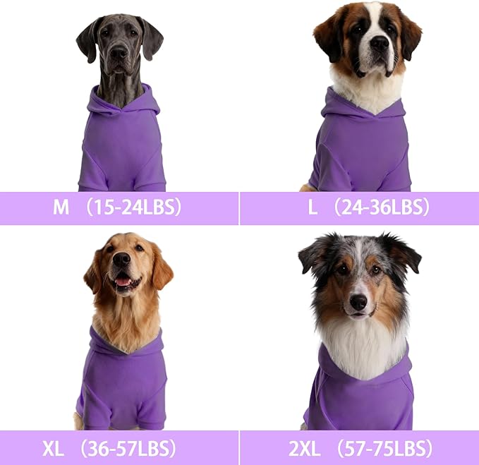 Basic Dog Hoodie Sweatshirts, Pet Clothes Hoodies Sweater with Hat and Leash Hole, Soft Cotton Outfit Coat for Large Medium Small Dogs, Purple (Large)