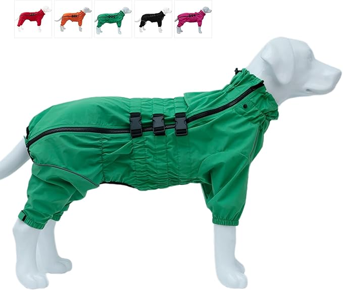 Dogs Waterproof Jacket, Lightweight Waterproof Jacket Reflective Safety Dog Raincoat Windproof Snow-Proof Dog Vest for Small Medium Large Dogs Green 5XL