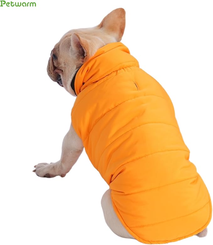 PetWarm Reversible Dog Cold Weather Coats, Waterproof Dog Puffer Vest, Vest for Dogs with Hook-and-Loop Strap, Windproof Outdoor Coat for Winter Walks and Snowy Days, Orange, 2XL