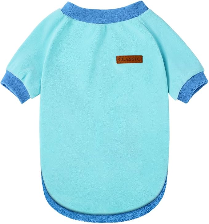 GreenJoy Classic Fleece Dog Sweater – Soft & Warm Stretchy Sweatshirt for Small Dogs & Cats, Cold-Weather Pullover for Everyday Wear (Light Blue, Small)