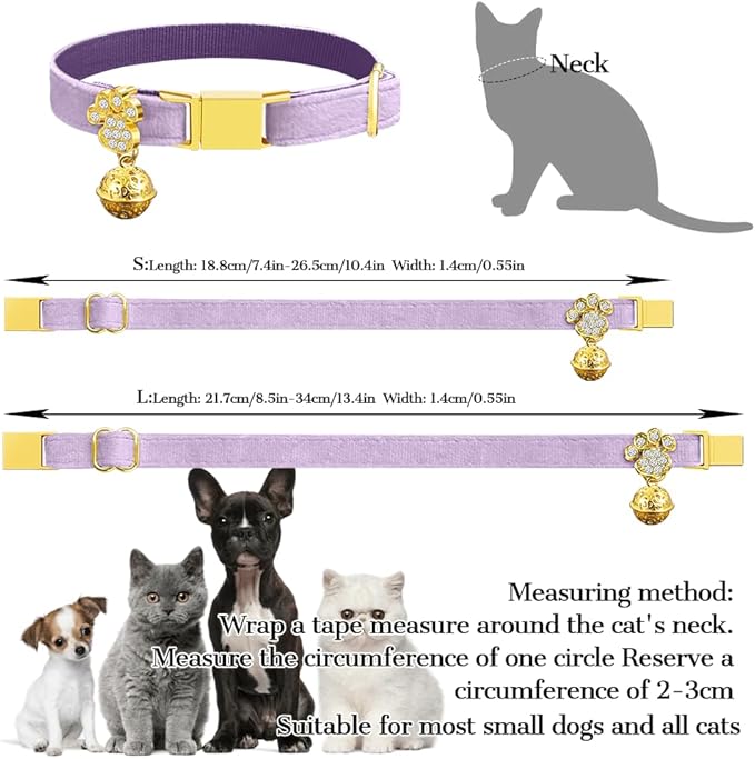 Personalized Breakaway Cat Collars - Magnetic Buckle, Bell - Safety Quick Release, Customized for Girls & Boys Cats - Velvet -Navy