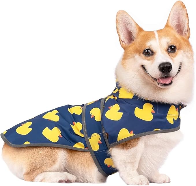 Dog Raincoat for Medium Dogs Waterproof Hooded Rain Jacket with Reflective Strips Leash Hole & Poncho Adjustable Fit (Duck,M)
