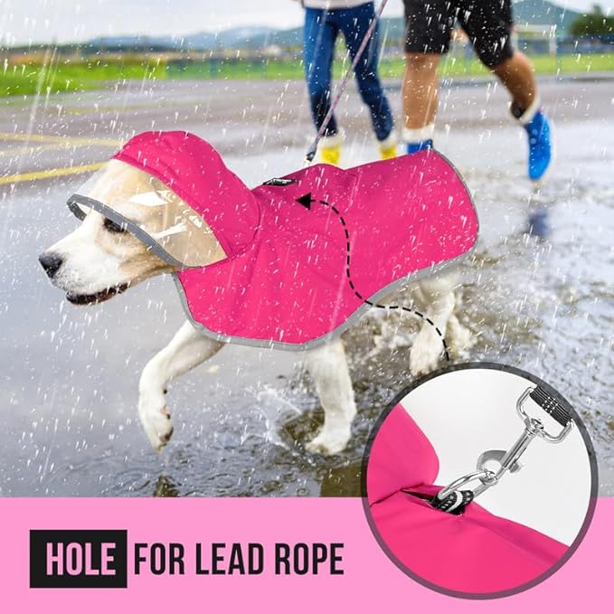 SlowTon Dog Raincoat, Adjustable Dog Rain Jacket Clear Hooded Double Layer, Waterproof Poncho with Reflective Strip Straps and Storage Pocket for Small Medium Large Dogs Puppies(FU XL)