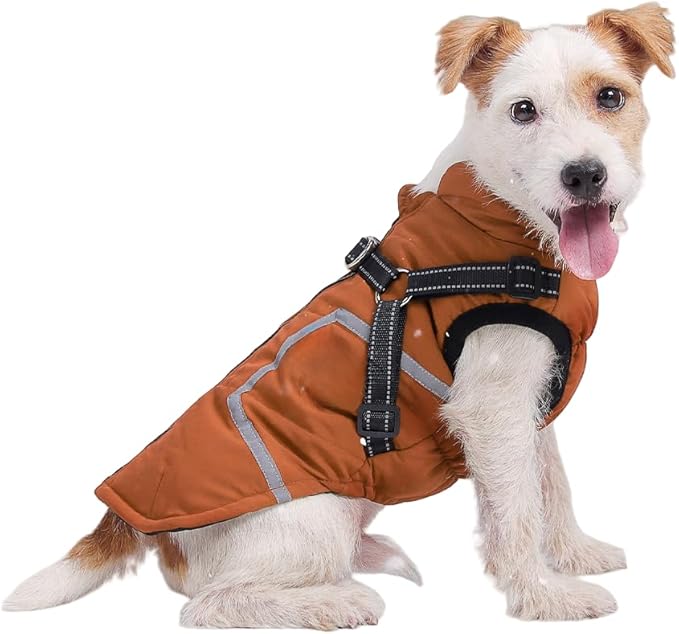 Warm Dog Coat Reflective Jacket, Waterproof Winter Coat for Dogs Turtleneck Dog Clothes for Cold Weather (Yellow, M(Chest:15.7-17.3",Neck:(14.5"))