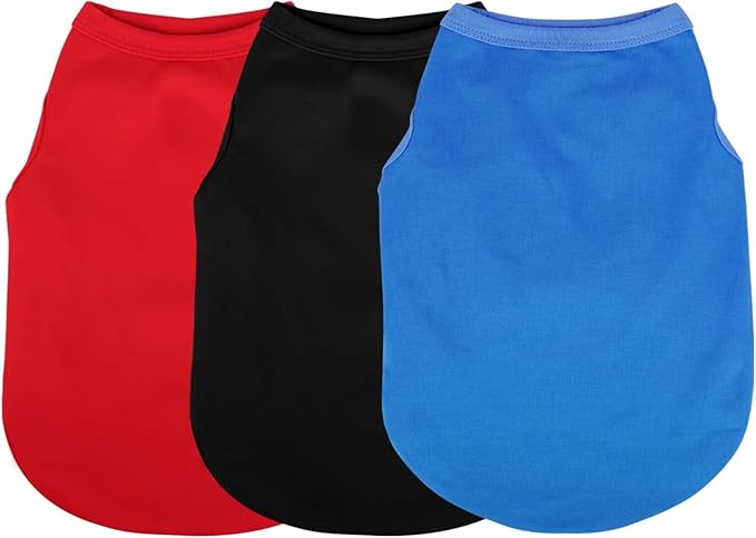 Paiaite 3 Pieces Plain Dog Shirt Sleeveless Puppy Cotton Dog Shirts Breathable Pet Apparel Tank Top Colorful Puppy Sweatshirt Clothes for Small Medium Dogs Red Black and Blue L