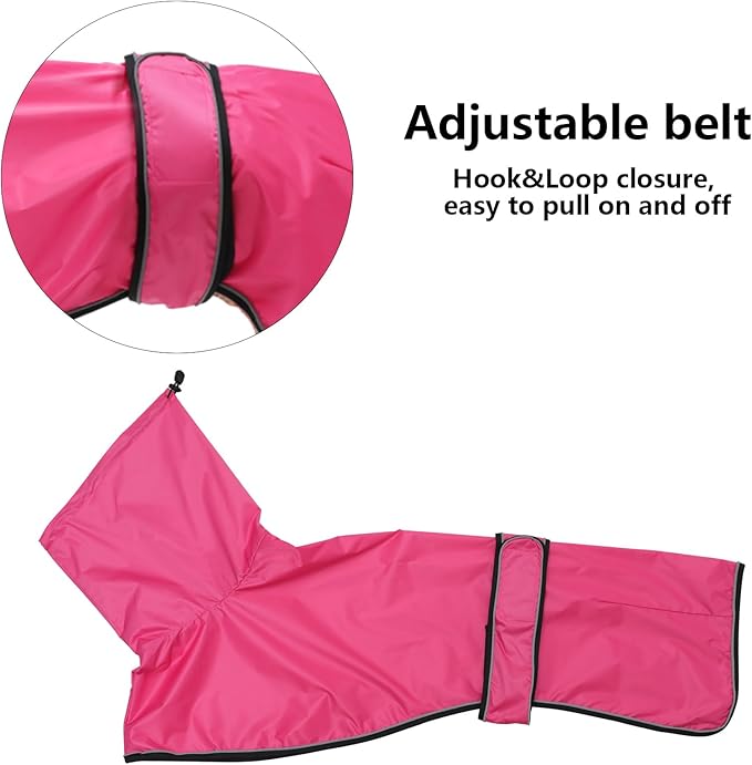 Dog Raincoat with Reflective Bar, Rain/Water Resistant, Adjustable Vest - Dog Raincoats for Greyhounds, Lurchers and Whippets - Pink - XXL