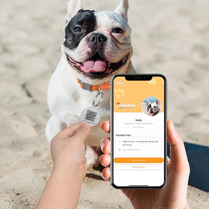 Dog Tags Personalized for Pets,Dog Name Tags QR Code,No Subscription Fees,Modifiable Pet Online Profile,Stainless Steel,No App Required,for Dogs and Cats Small,Medium,Large(Round,Small)