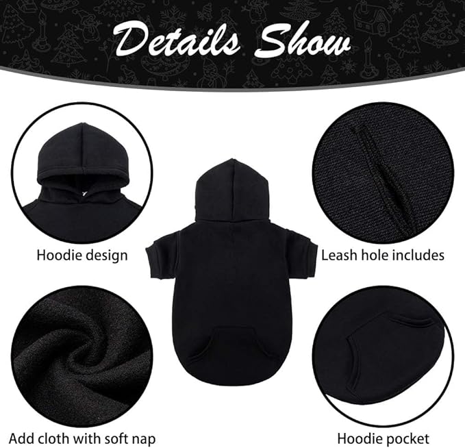 KOOLTAIL Basic Dog Hoodie - Soft and Warm Dog Hoodie Sweater with Leash Hole and Pocket, Dog Winter Coat, Cold Weather Clothes Sweatshirt for Small Medium Large Dogs Puppy Cat Boys Girls Black XL